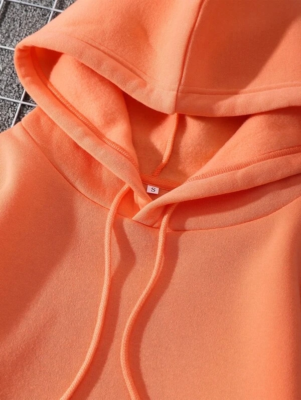 OEM Manufacture Custom Design Unisex Plain Orange Color 100% Polyester Regular Sleeve Drawstring Kangaroo Pocket Thermal Lined Pullover Hoodies